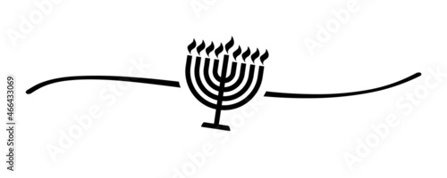 Hand drawn shape menorah black with cute sketch line, divider shape. Hanukka black colored candelabrum icon with eight branches isolated on white background. Vector illustration