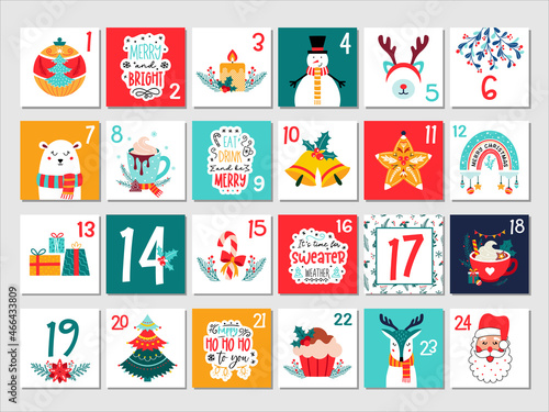 Christmas advent calendar Countdown xmas number card