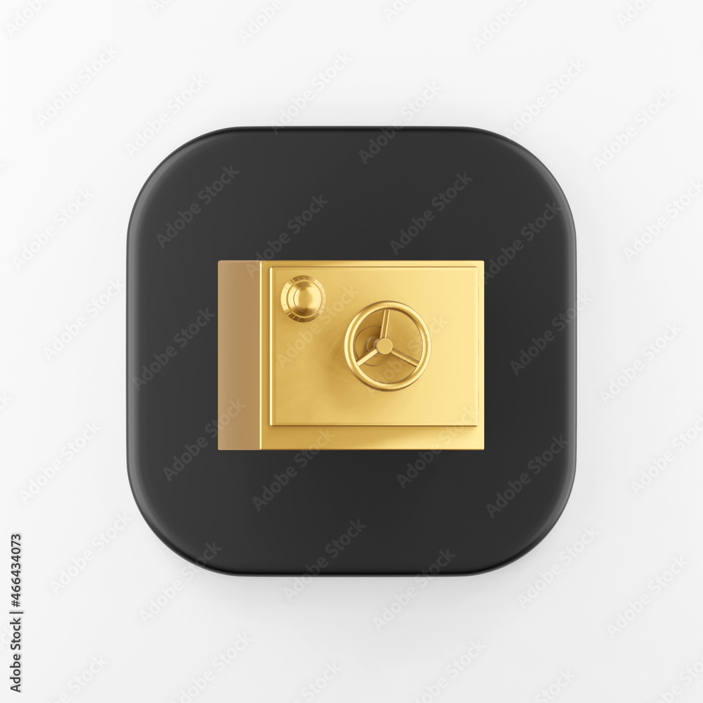 Gold safe icon. 3d rendering black square key button, interface ui ux element. Gold safe icon. 3d rendering black square key button, interface ui ux element.