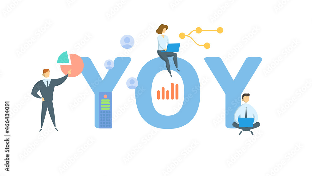 YOY, Year-Over-Year. Concept with keyword, people and icons. Flat vector illustration. Isolated on white. YOY, Year-Over-Year. Concept with keyword, people and icons. Flat vector illustration. Isolated on white.