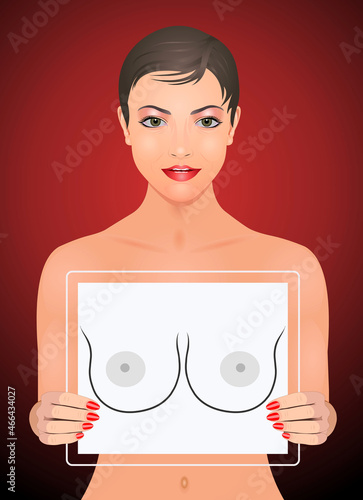 Jeune femme tenant en mains une radiographie mammaire  photo