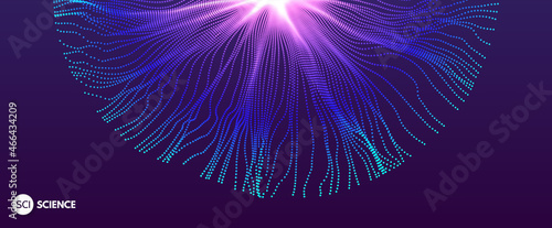 Array with dynamic particles. 3D technology style. Abstract background. Vector illustration.