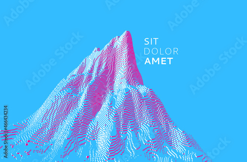 Mountain peak. Futuristic technology backdrop in a voxel art style. Cyberspace concept. 3D vector illustration for brochure, magazine, poster, presentation, flyer or banner.