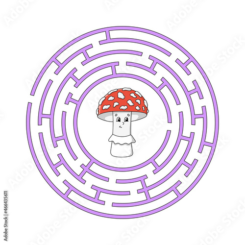 Circle maze. Game for kids. Puzzle for children. Round labyrinth conundrum. Color vector illustration. Find the right path. Education worksheet.