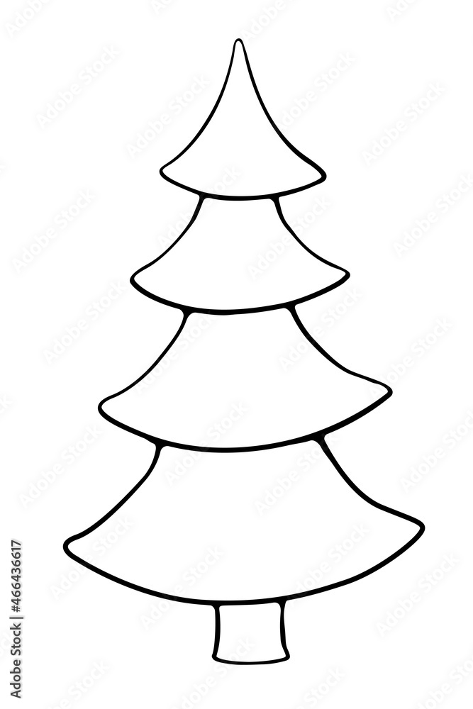 Pine, fir, tree vector contour silhouette in doodle style, isolated. Clipart, symbol merry christmas and happy new year. Template for creativity, greeting card, laser, plotter cutting, application Pine, fir, tree vector contour silhouette in doodle style, isolated. Clipart, symbol merry christmas and happy new year. Template for creativity, greeting card, laser, plotter cutting, application