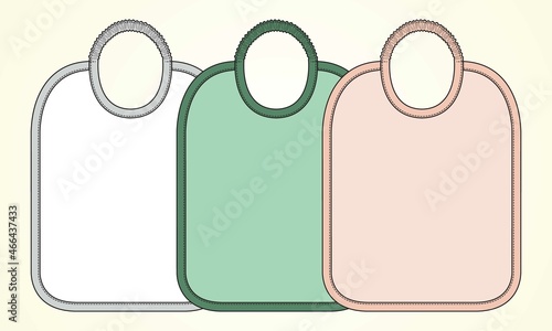 Cotton jersey fabric, Newborn children cravat infant towel scarf  Saliva Towel For Boys And Girls. Overall Technical fashion flat sketch vector illustration template different three colors.