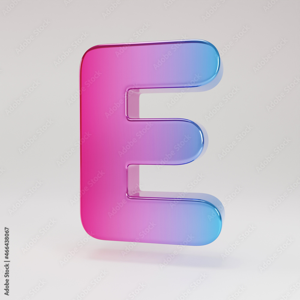 Glossy uppercase letter E with gradient. font with glitter isolated on white background. Glossy uppercase letter E with gradient. font with glitter isolated on white background.