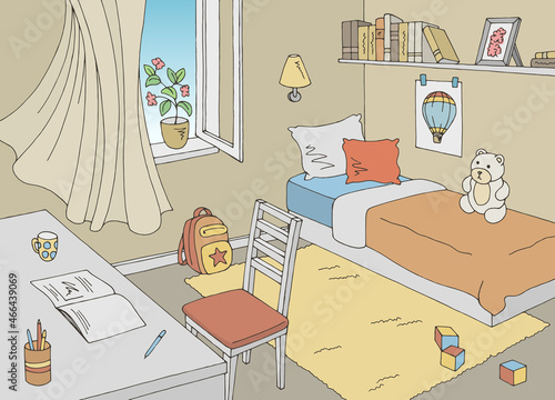 Children room graphic color home interior sketch illustration vector 