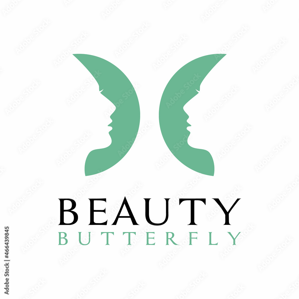 Beauty Butterfly Woman Face Logo Design Vector