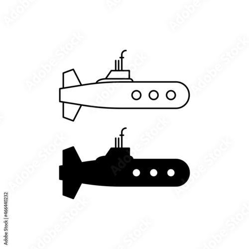 military submarine watercraft sub flat vector icon
