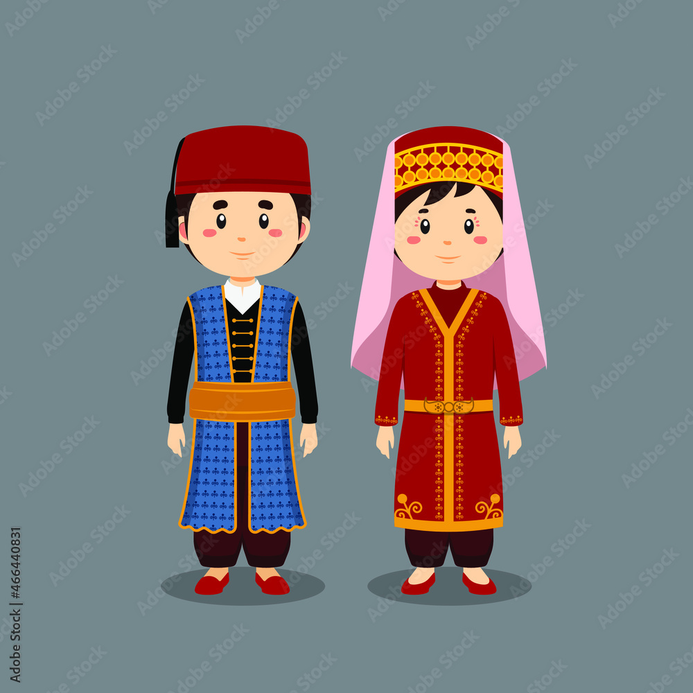 Couple Character Wearing Turks National Dress