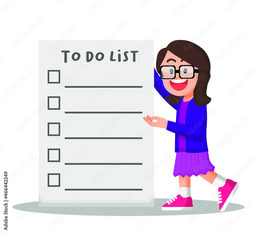 Little girl with glasses holding an empty to do list Little girl with glasses holding an empty to do list