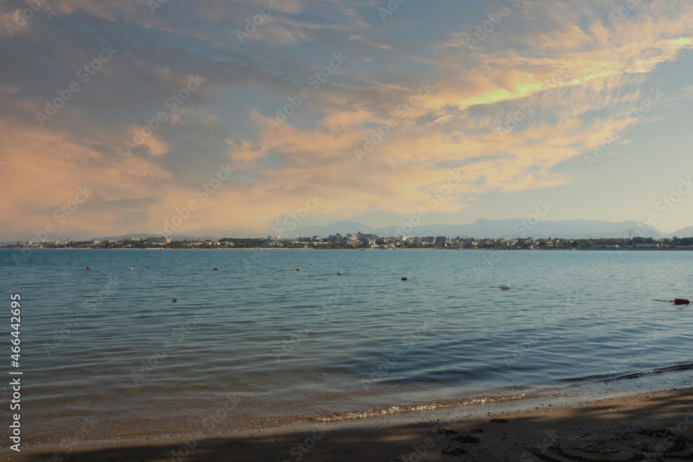 Obraz premium A Mediterranean seaside town; Side. sea ​​view from the beach in the morning