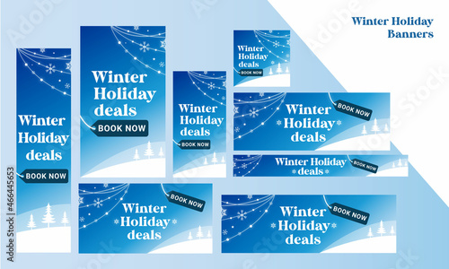 Winter Holiday Travel Web banner, Google Ads, Instagram & facebook, Social Media Post & Stories & header