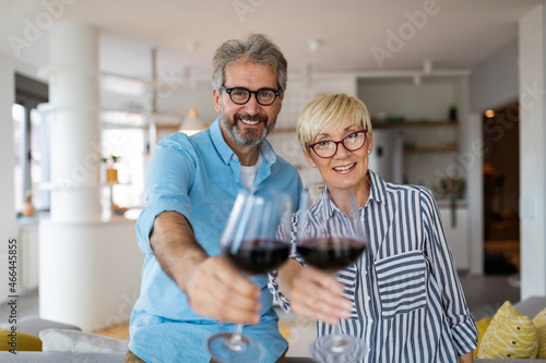 Portrait of happy senior couple in love spending time together at home