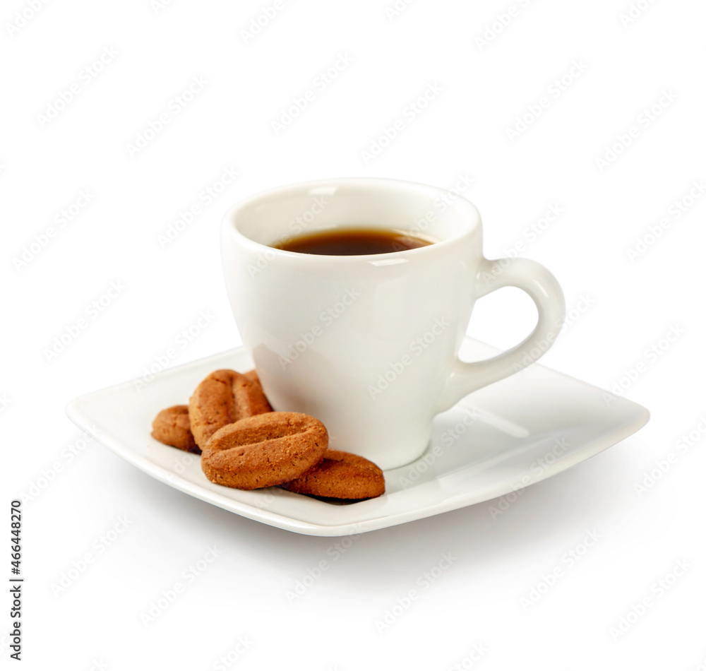 White cup of coffee and cookies White cup of coffee and cookies
