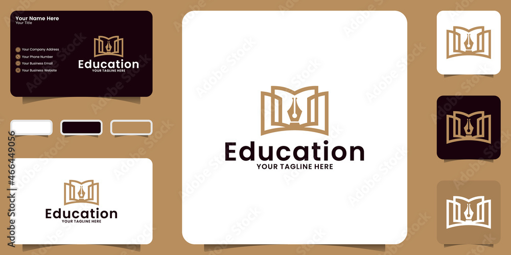 book and pen logo for education, business card and template design book and pen logo for education, business card and template design