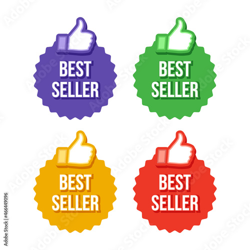 Thumbs up with best seller icon vector illustration. Label text template for products.