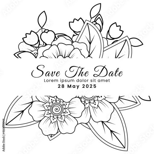 mehndi flower, decorative ornament in ethnic oriental style, doodle ornament, outline hand draw. coloring book page.