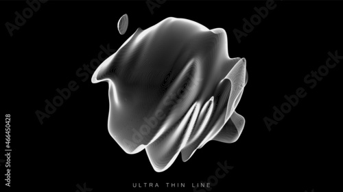 Distorted line spheres. Vector thin line glitch geometry.