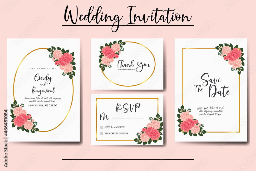 Modern Wedding invitation Card Template Dahlia Flower Digital Watercolor
