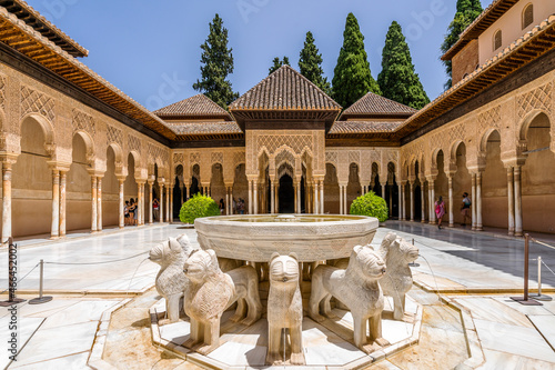 Court of the Lions in Nasrid Palaces of Alhambra palace complex, Granada, Spain
