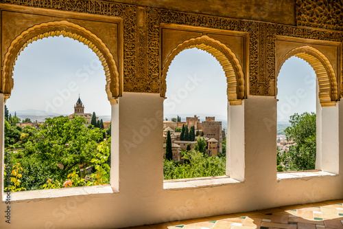 View of Arabic palace complex called Alhambra in Granada, Spain