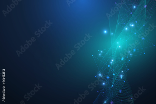 Structure molecule and communication. Dna, atom, neurons. Scientific concept for your design. Connected lines with dots. Medical, technology, chemistry, science background. Vector illustration.