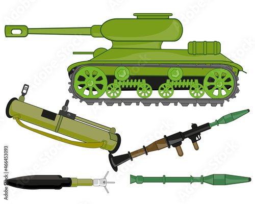 Tank and grenade launchers on white background is insulated