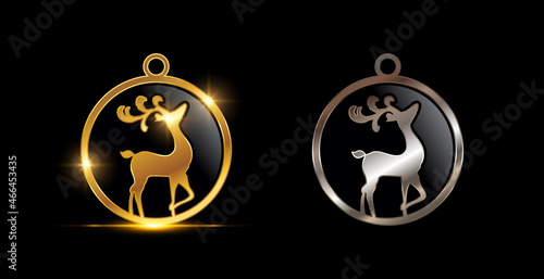 Gold and Silver Christmas Deer Circle Decoration Vector Sign