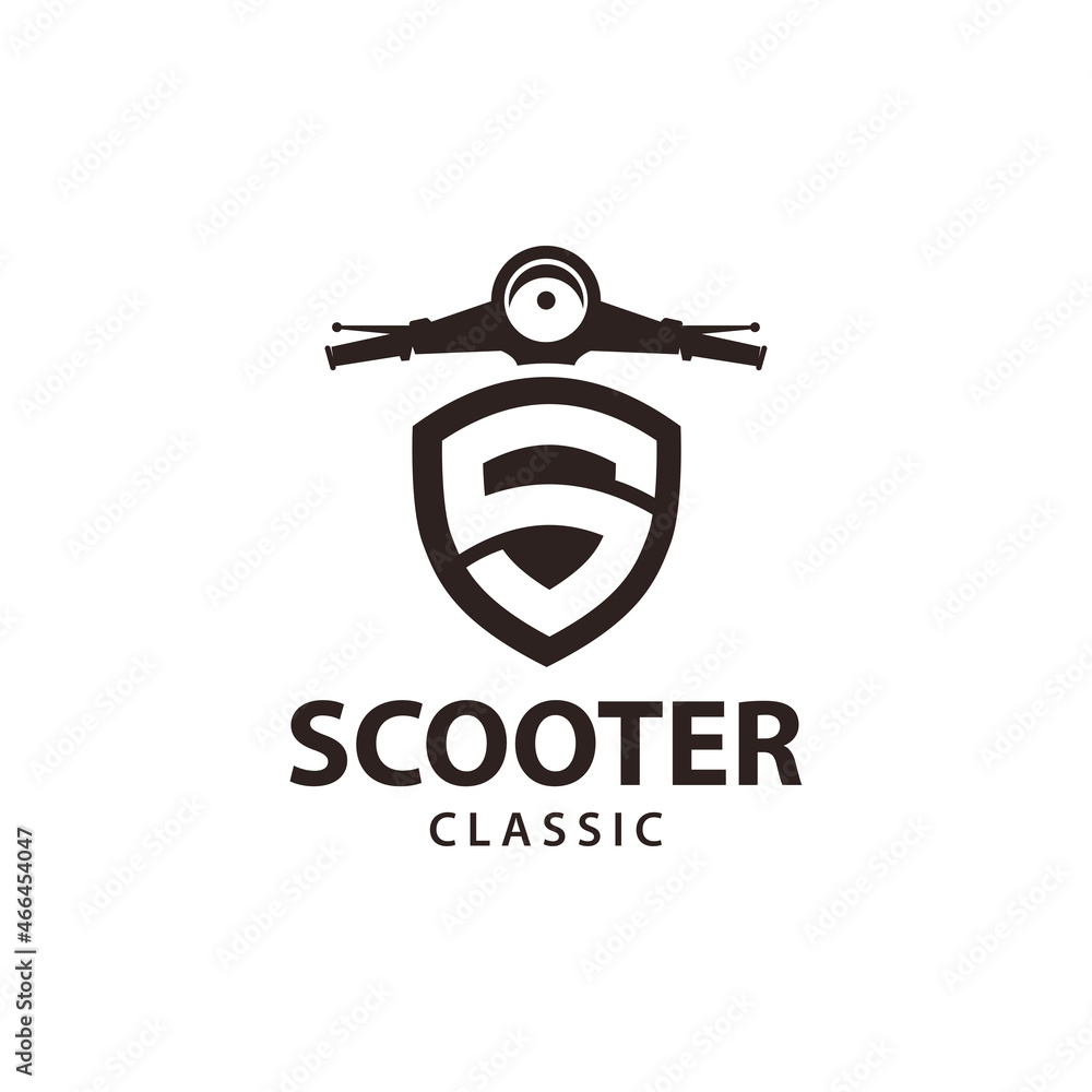 Moped scooter logo design. Retro scooter front view vector design. Stock Vector Adobe Stock
