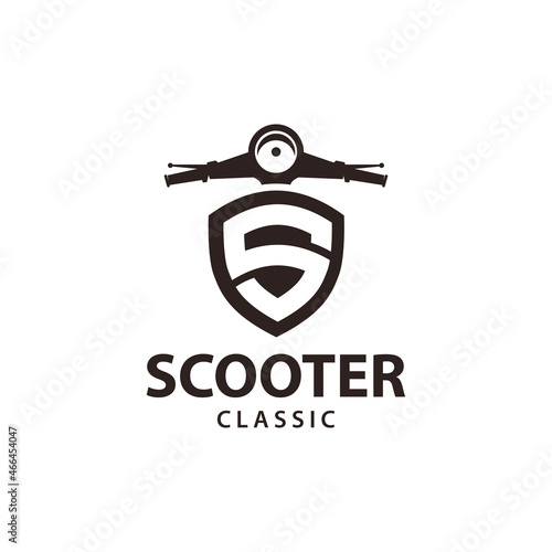 Moped scooter logo design. Retro scooter front view vector design.
