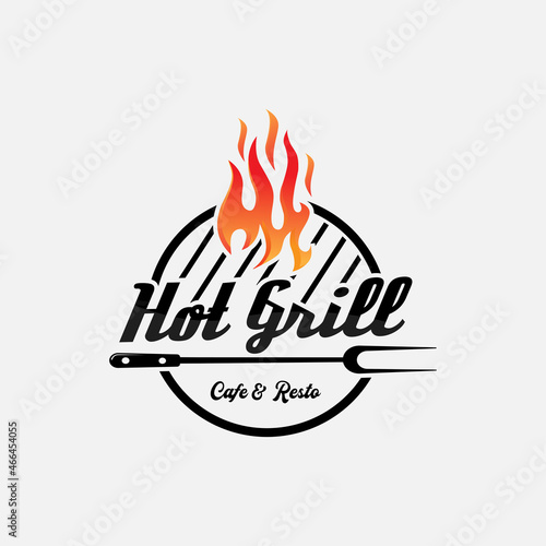 Hot grill logo template, vector illustration