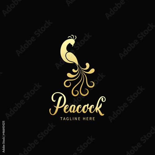 Peacock logo template, gold peacock mascot logo, vector illustration