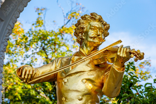 Monument to famous composer Johann Strauss in Stadtpark in autumn, Vienna, Austria
