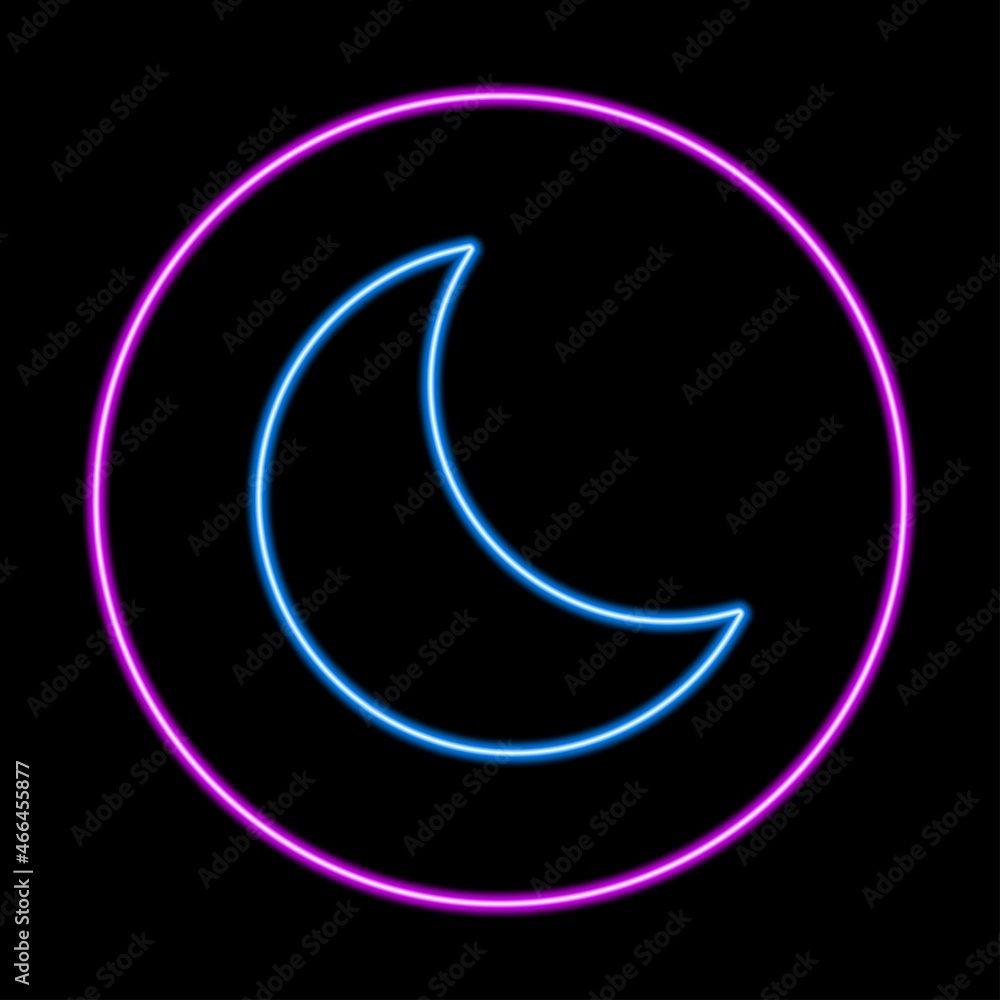 Moon neon sign, modern glowing banner design, colorful modern design trends on black background. Vector illustration. Moon neon sign, modern glowing banner design, colorful modern design trends on black background. Vector illustration.
