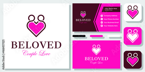Couple Love Beloved Romantic Valentine Sweet Heart Happy Logo Design with Business Card Template