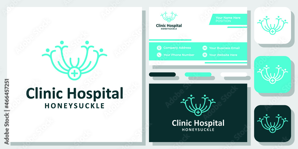 Honeysuckle Medical Healthy Plant Herbal Nature Organic Logo Design with Business Card Template