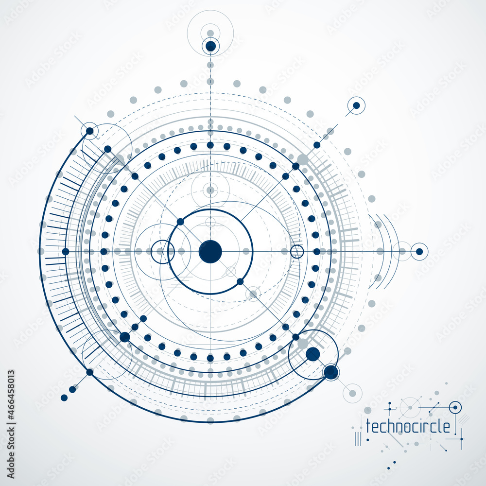 Engineering technology vector wallpaper made with circles and lines. Technical drawing abstract background.