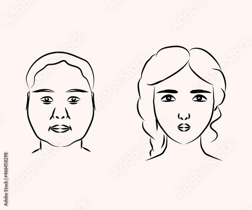 Woman's face on a white background. Plastic surgery. Vector illustration.