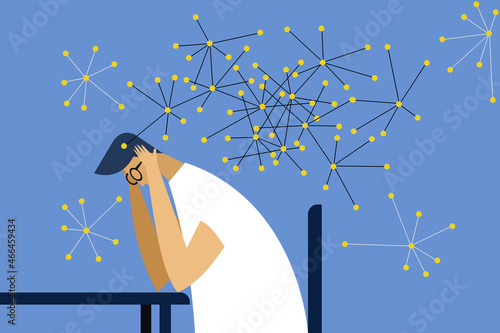 Illustration of a thinking man and a network of connections coming out from his brain