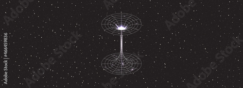 Wormhole funnel on universe background. Black hole, singularity. Line Vector illustration, EPS 10