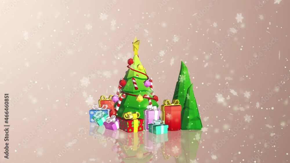 3d rendering, new year and christmas concept animation, tree with colorful lights and decorations, giftboxes, snowfall and shining and glittering stars, bokeh on brown background, happy new year 3d rendering, new year and christmas concept animation, tree with colorful lights and decorations, giftboxes, snowfall and shining and glittering stars, bokeh on brown background, happy new year