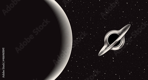 Cosmic scenery, universe background with planet and black hole or wormhole. Vector illustration, EPS 10