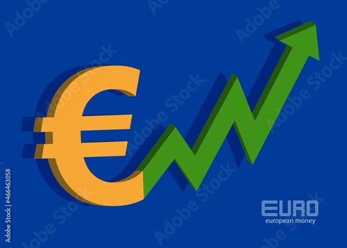 Euro and chart, price increase, bullran icon, background money vector
