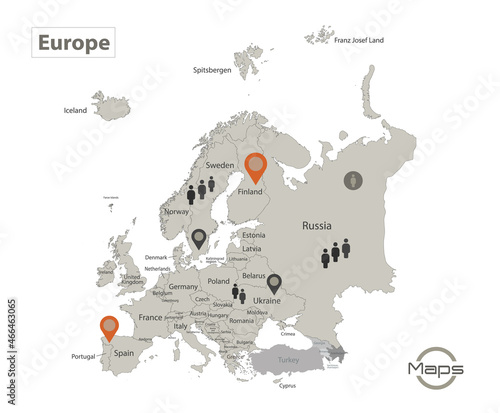 Europe map  individual states with names  Infographics and icons vector