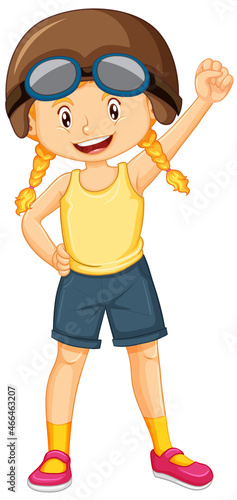 Happy girl wearing aviator hat cartoon character