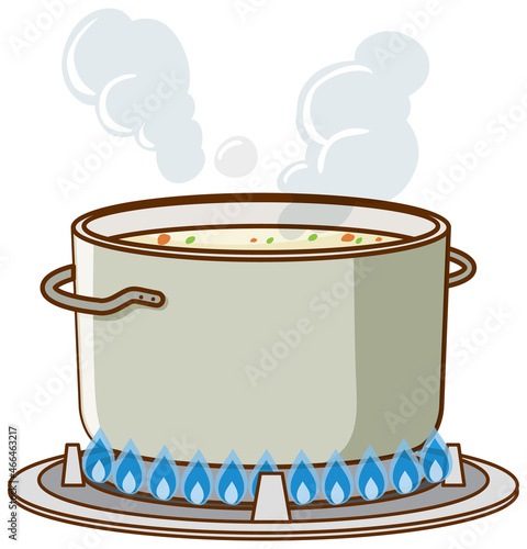 Soup in pot is boiling on the gas stove