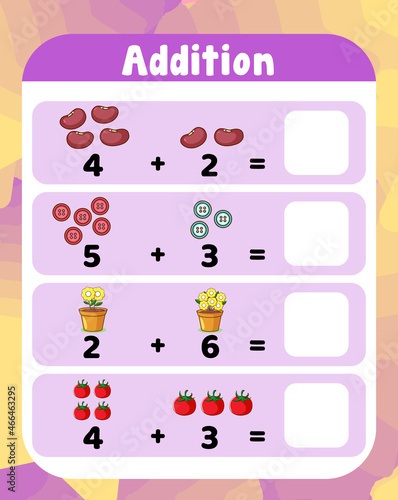 Preschool addition math worksheet template