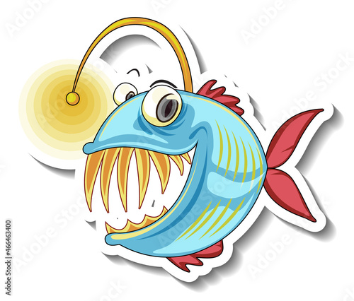 Sea Animal Cartoon Sticker with Anglerfish